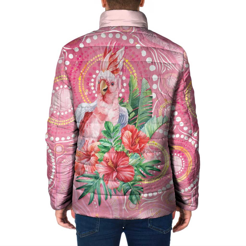 Breast Cancer Pink Cockatoo Padded Jacket Indigenous Australia Watercolor Glaze - Aussie Hoodie