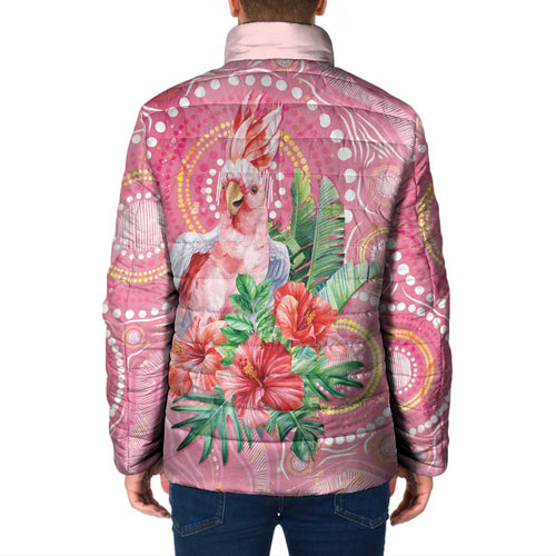 Breast Cancer Pink Cockatoo Padded Jacket Indigenous Australia Watercolor Glaze - Aussie Hoodie