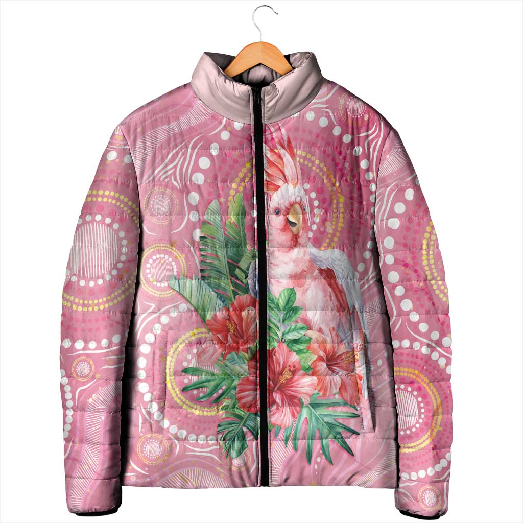 Breast Cancer Pink Cockatoo Padded Jacket Indigenous Australia Watercolor Glaze - Aussie Hoodie