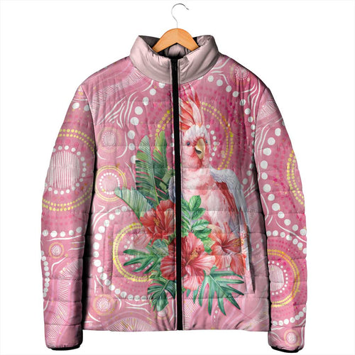 Breast Cancer Pink Cockatoo Padded Jacket Indigenous Australia Watercolor Glaze - Aussie Hoodie