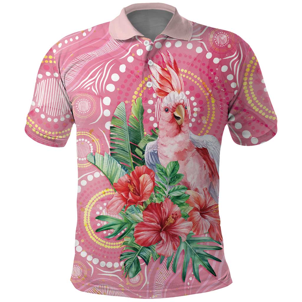 Breast Cancer Pink Cockatoo Polo Shirt Indigenous Australia Watercolor Glaze - Aussie Hoodie