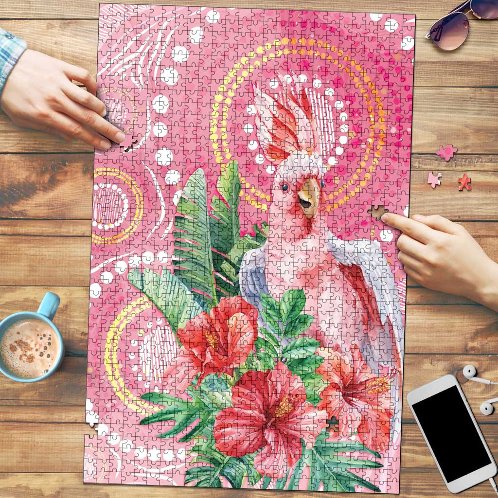 Breast Cancer Pink Cockatoo Puzzle Indigenous Australia Watercolor Glaze - Aussie Hoodie
