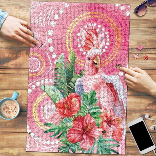 Breast Cancer Pink Cockatoo Puzzle Indigenous Australia Watercolor Glaze - Aussie Hoodie