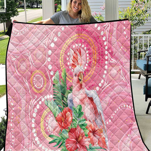 Breast Cancer Pink Cockatoo Quilt Indigenous Australia Watercolor Glaze - Aussie Hoodie