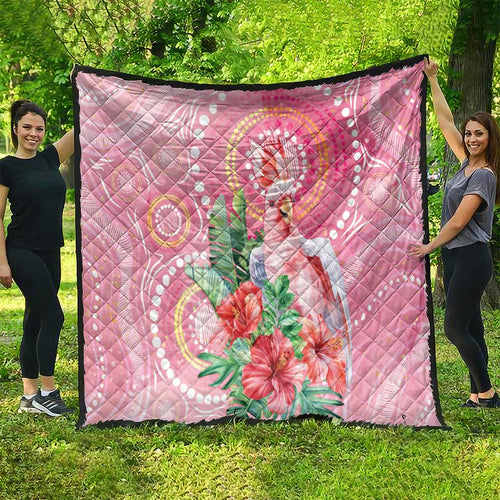 Breast Cancer Pink Cockatoo Quilt Indigenous Australia Watercolor Glaze - Aussie Hoodie