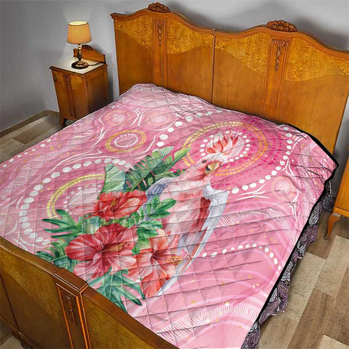 Breast Cancer Pink Cockatoo Quilt Indigenous Australia Watercolor Glaze - Aussie Hoodie