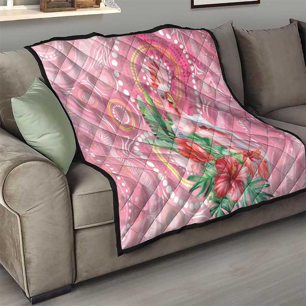 Breast Cancer Pink Cockatoo Quilt Indigenous Australia Watercolor Glaze - Aussie Hoodie