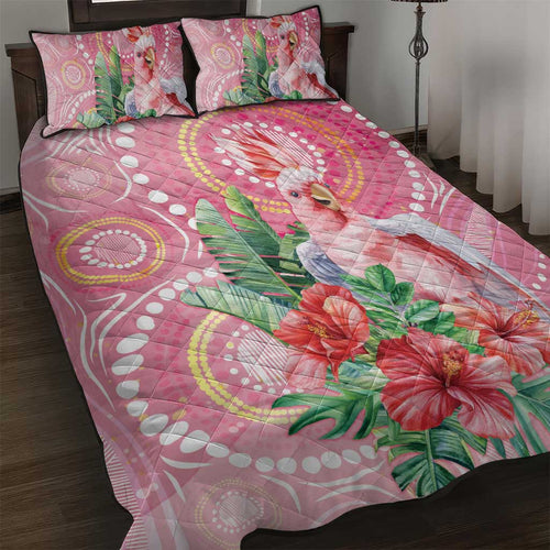 Breast Cancer Pink Cockatoo Quilt Bed Set Indigenous Australia Watercolor Glaze - Aussie Hoodie
