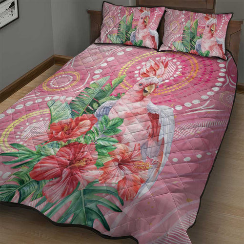 Breast Cancer Pink Cockatoo Quilt Bed Set Indigenous Australia Watercolor Glaze - Aussie Hoodie