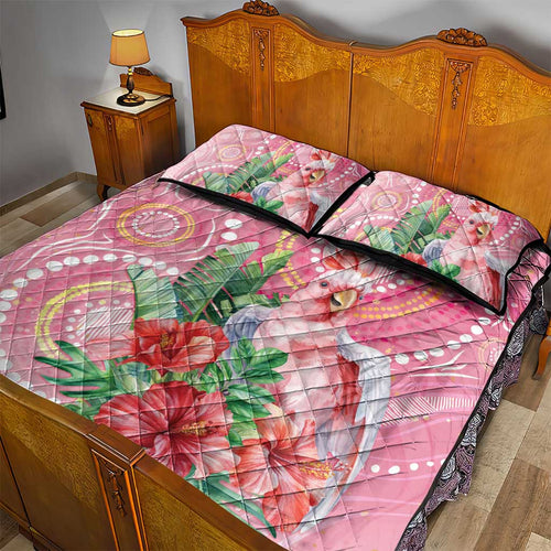 Breast Cancer Pink Cockatoo Quilt Bed Set Indigenous Australia Watercolor Glaze - Aussie Hoodie