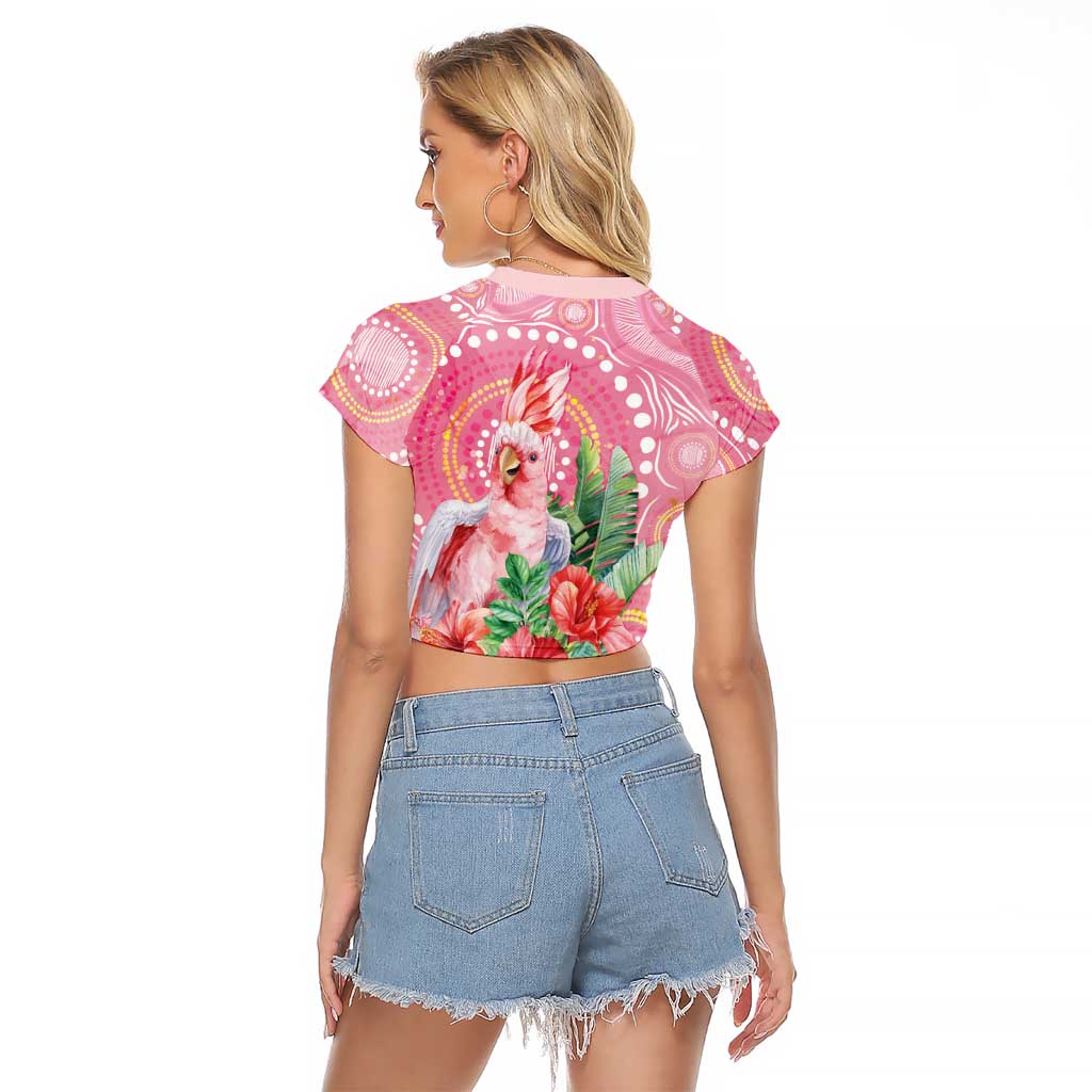 Breast Cancer Pink Cockatoo Raglan Cropped T Shirt Indigenous Australia Watercolor Glaze - Aussie Hoodie