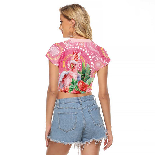 Breast Cancer Pink Cockatoo Raglan Cropped T Shirt Indigenous Australia Watercolor Glaze - Aussie Hoodie