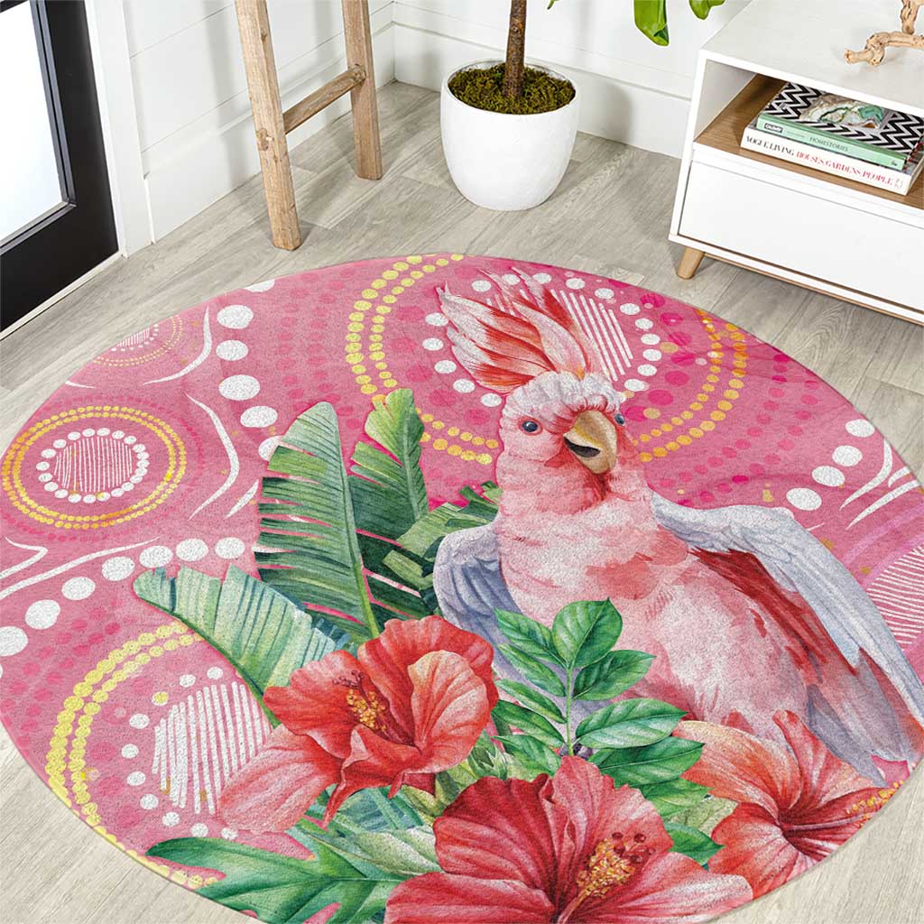 Breast Cancer Pink Cockatoo Round Carpet Indigenous Australia Watercolor Glaze - Aussie Hoodie