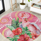 Breast Cancer Pink Cockatoo Round Carpet Indigenous Australia Watercolor Glaze - Aussie Hoodie