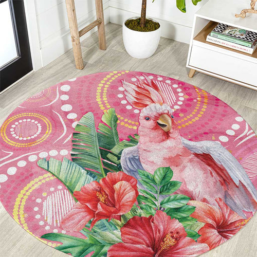 Breast Cancer Pink Cockatoo Round Carpet Indigenous Australia Watercolor Glaze - Aussie Hoodie