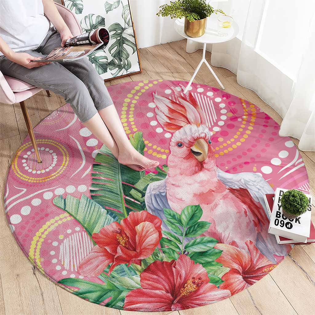 Breast Cancer Pink Cockatoo Round Carpet Indigenous Australia Watercolor Glaze - Aussie Hoodie