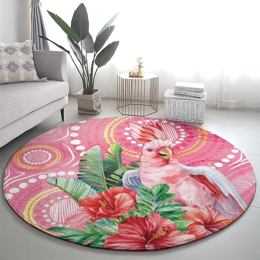 Breast Cancer Pink Cockatoo Round Carpet Indigenous Australia Watercolor Glaze - Aussie Hoodie