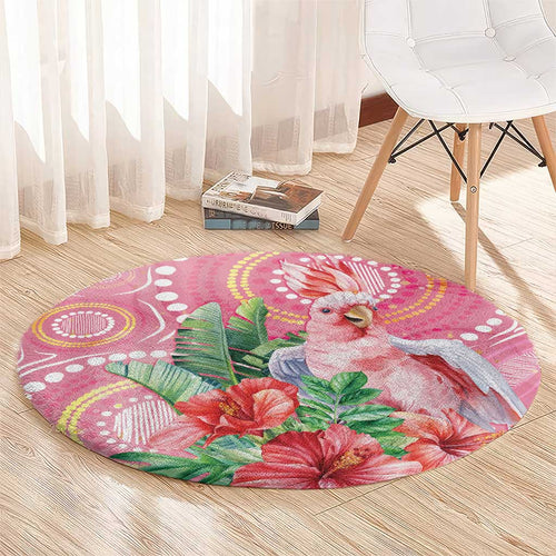 Breast Cancer Pink Cockatoo Round Carpet Indigenous Australia Watercolor Glaze - Aussie Hoodie