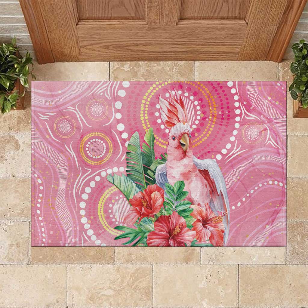 Breast Cancer Pink Cockatoo Rubber Doormat Indigenous Australia Watercolor Glaze - Aussie Hoodie