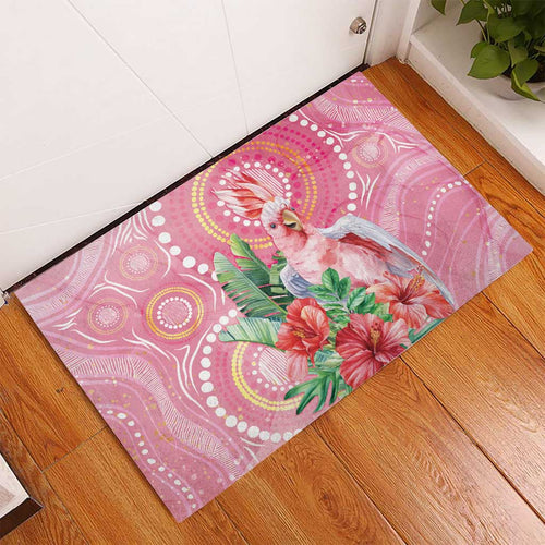 Breast Cancer Pink Cockatoo Rubber Doormat Indigenous Australia Watercolor Glaze - Aussie Hoodie
