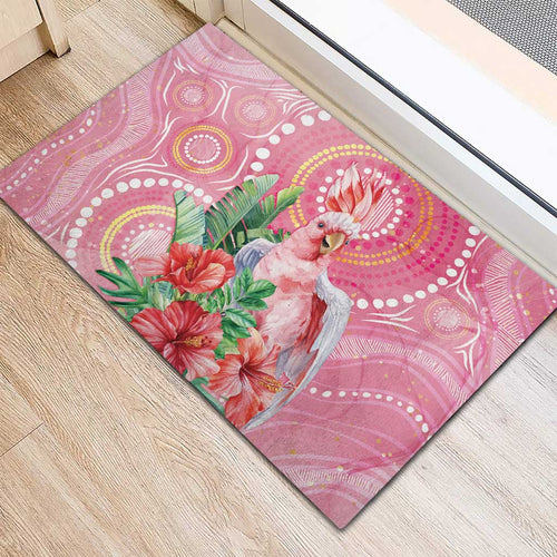Breast Cancer Pink Cockatoo Rubber Doormat Indigenous Australia Watercolor Glaze - Aussie Hoodie