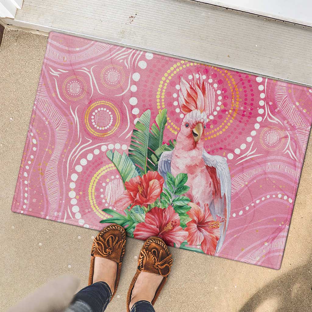 Breast Cancer Pink Cockatoo Rubber Doormat Indigenous Australia Watercolor Glaze - Aussie Hoodie