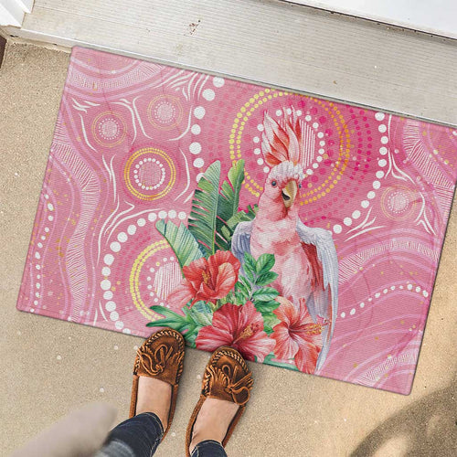 Breast Cancer Pink Cockatoo Rubber Doormat Indigenous Australia Watercolor Glaze - Aussie Hoodie