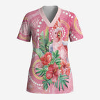 Breast Cancer Pink Cockatoo Scrub Top Indigenous Australia Watercolor Glaze - Aussie Hoodie