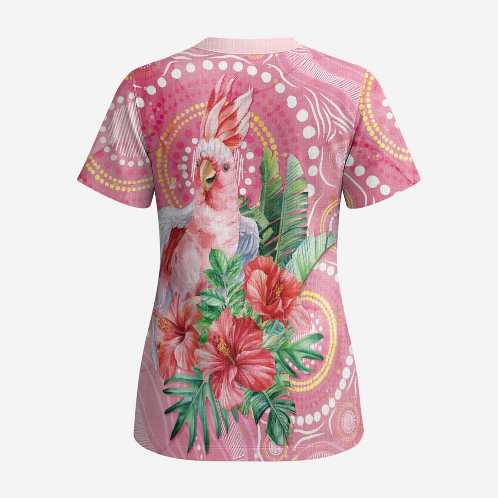 Breast Cancer Pink Cockatoo Scrub Top Indigenous Australia Watercolor Glaze - Aussie Hoodie