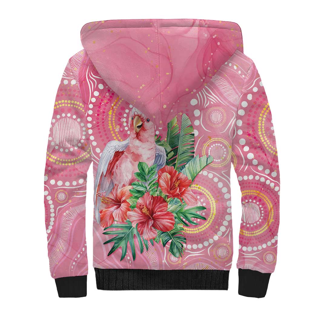 Breast Cancer Pink Cockatoo Sherpa Hoodie Indigenous Australia Watercolor Glaze - Aussie Hoodie