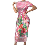Breast Cancer Pink Cockatoo Short Sleeve Bodycon Dress Indigenous Australia Watercolor Glaze - Aussie Hoodie