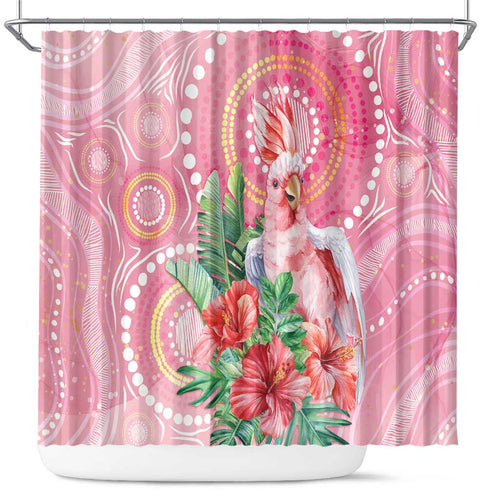 Breast Cancer Pink Cockatoo Shower Curtain Indigenous Australia Watercolor Glaze - Aussie Hoodie