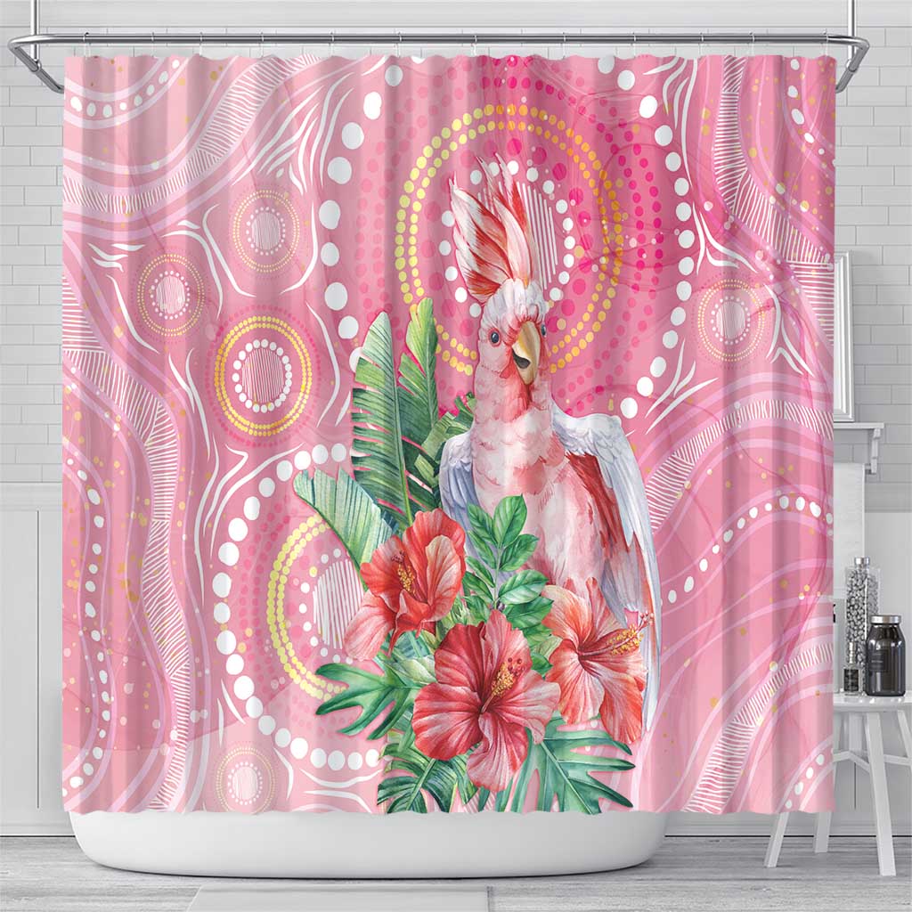 Breast Cancer Pink Cockatoo Shower Curtain Indigenous Australia Watercolor Glaze - Aussie Hoodie