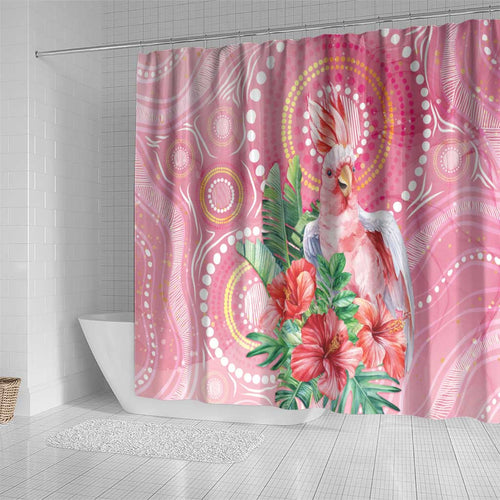 Breast Cancer Pink Cockatoo Shower Curtain Indigenous Australia Watercolor Glaze - Aussie Hoodie