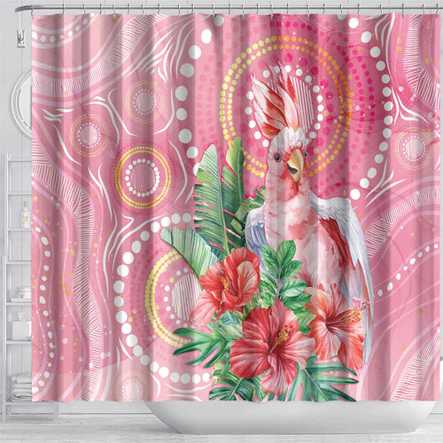 Breast Cancer Pink Cockatoo Shower Curtain Indigenous Australia Watercolor Glaze - Aussie Hoodie
