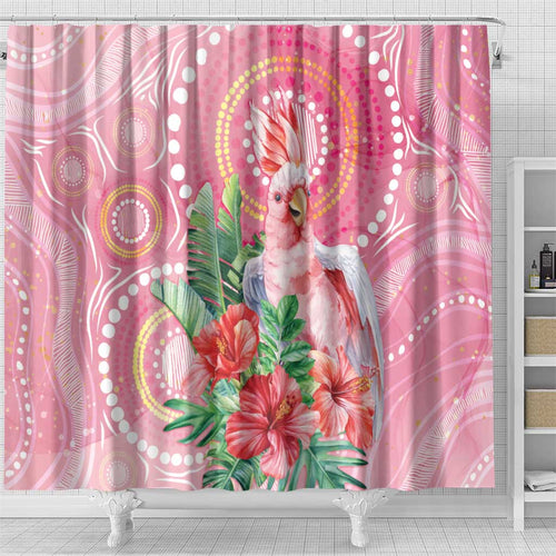 Breast Cancer Pink Cockatoo Shower Curtain Indigenous Australia Watercolor Glaze - Aussie Hoodie