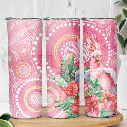 Breast Cancer Pink Cockatoo Skinny Tumbler Indigenous Australia Watercolor Glaze - Aussie Hoodie