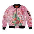 Breast Cancer Pink Cockatoo Sleeve Zip Bomber Jacket Indigenous Australia Watercolor Glaze - Aussie Hoodie