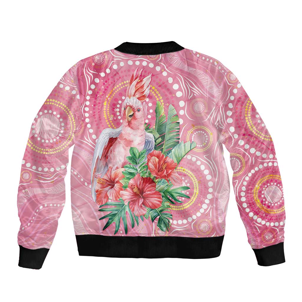 Breast Cancer Pink Cockatoo Sleeve Zip Bomber Jacket Indigenous Australia Watercolor Glaze - Aussie Hoodie