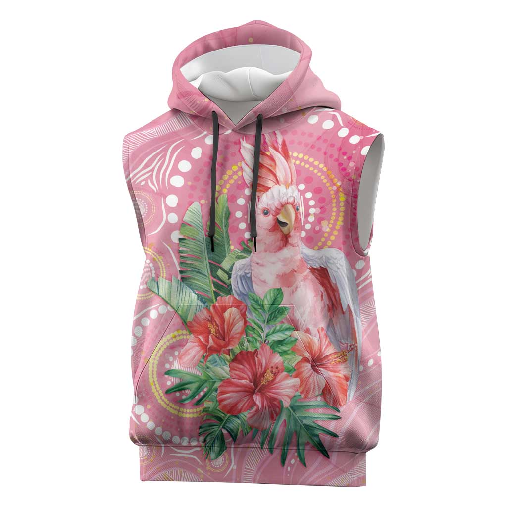 Breast Cancer Pink Cockatoo Sleeveless Hoodie Indigenous Australia Watercolor Glaze - Aussie Hoodie