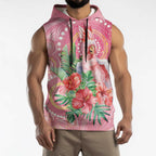 Breast Cancer Pink Cockatoo Sleeveless Hoodie Indigenous Australia Watercolor Glaze - Aussie Hoodie