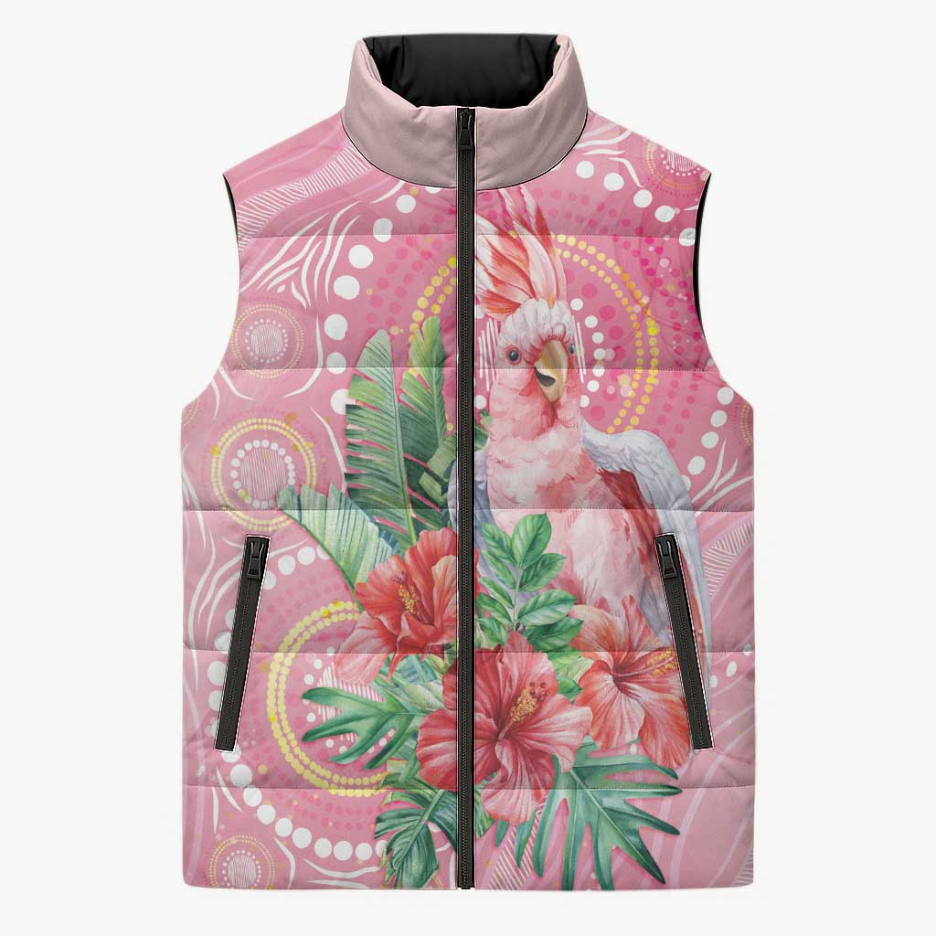 Breast Cancer Pink Cockatoo Sleeveless Puffer Jacket Indigenous Australia Watercolor Glaze - Aussie Hoodie