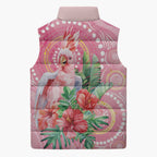 Breast Cancer Pink Cockatoo Sleeveless Puffer Jacket Indigenous Australia Watercolor Glaze - Aussie Hoodie