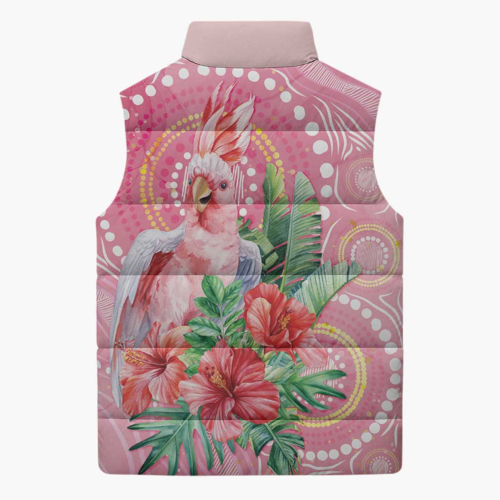 Breast Cancer Pink Cockatoo Sleeveless Puffer Jacket Indigenous Australia Watercolor Glaze - Aussie Hoodie