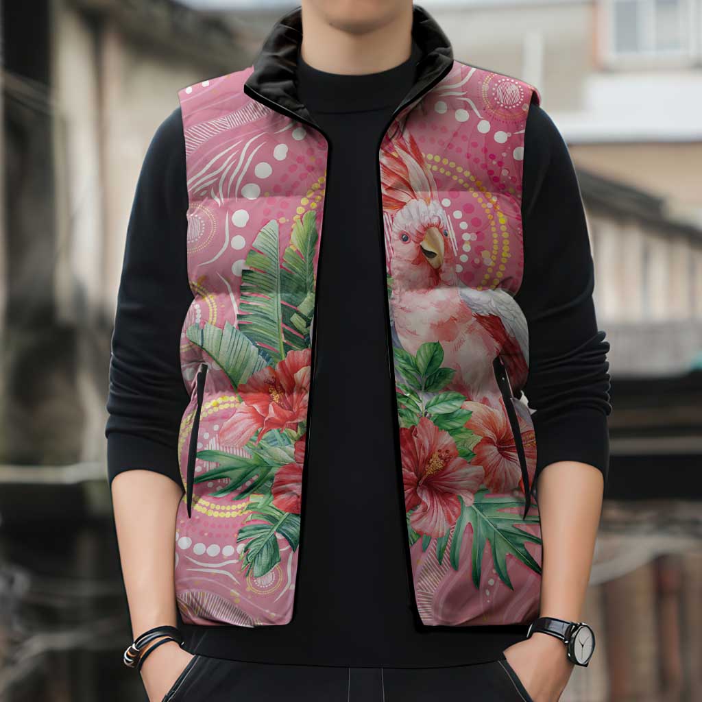 Breast Cancer Pink Cockatoo Sleeveless Puffer Jacket Indigenous Australia Watercolor Glaze - Aussie Hoodie