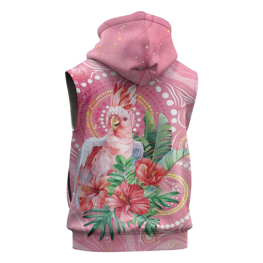 Breast Cancer Pink Cockatoo Sleeveless Zip Hoodie Indigenous Australia Watercolor Glaze LT7