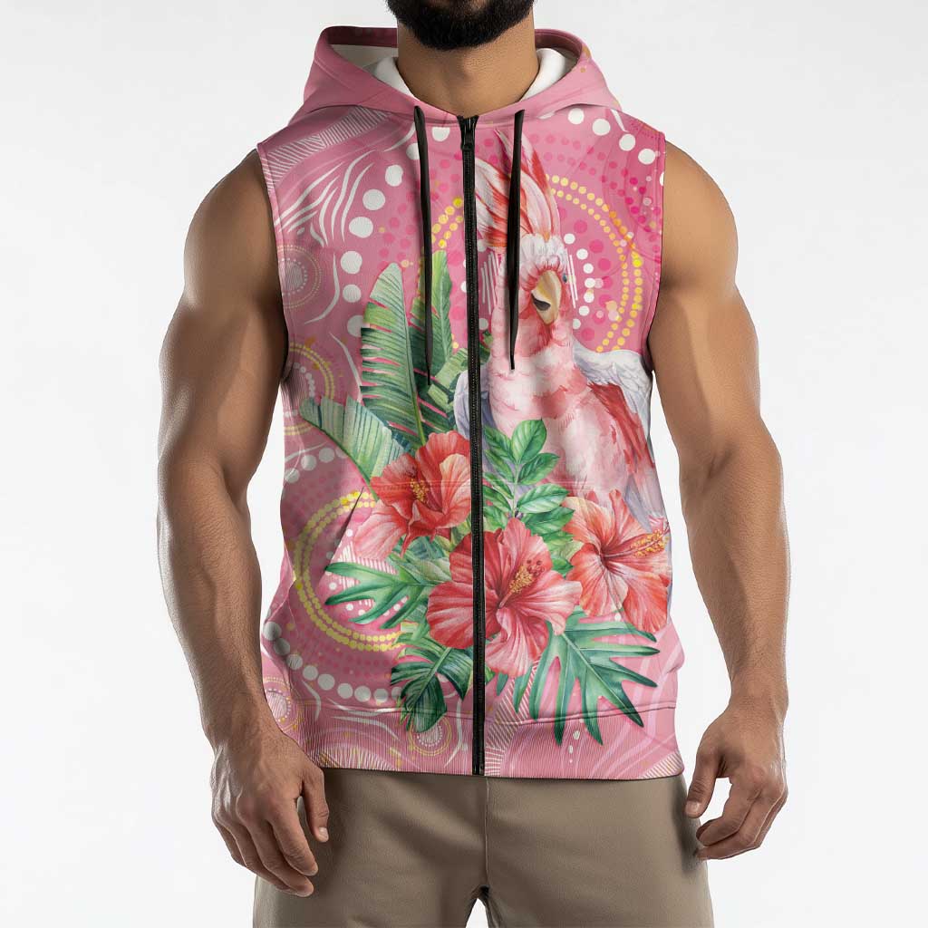 Breast Cancer Pink Cockatoo Sleeveless Zip Hoodie Indigenous Australia Watercolor Glaze LT7