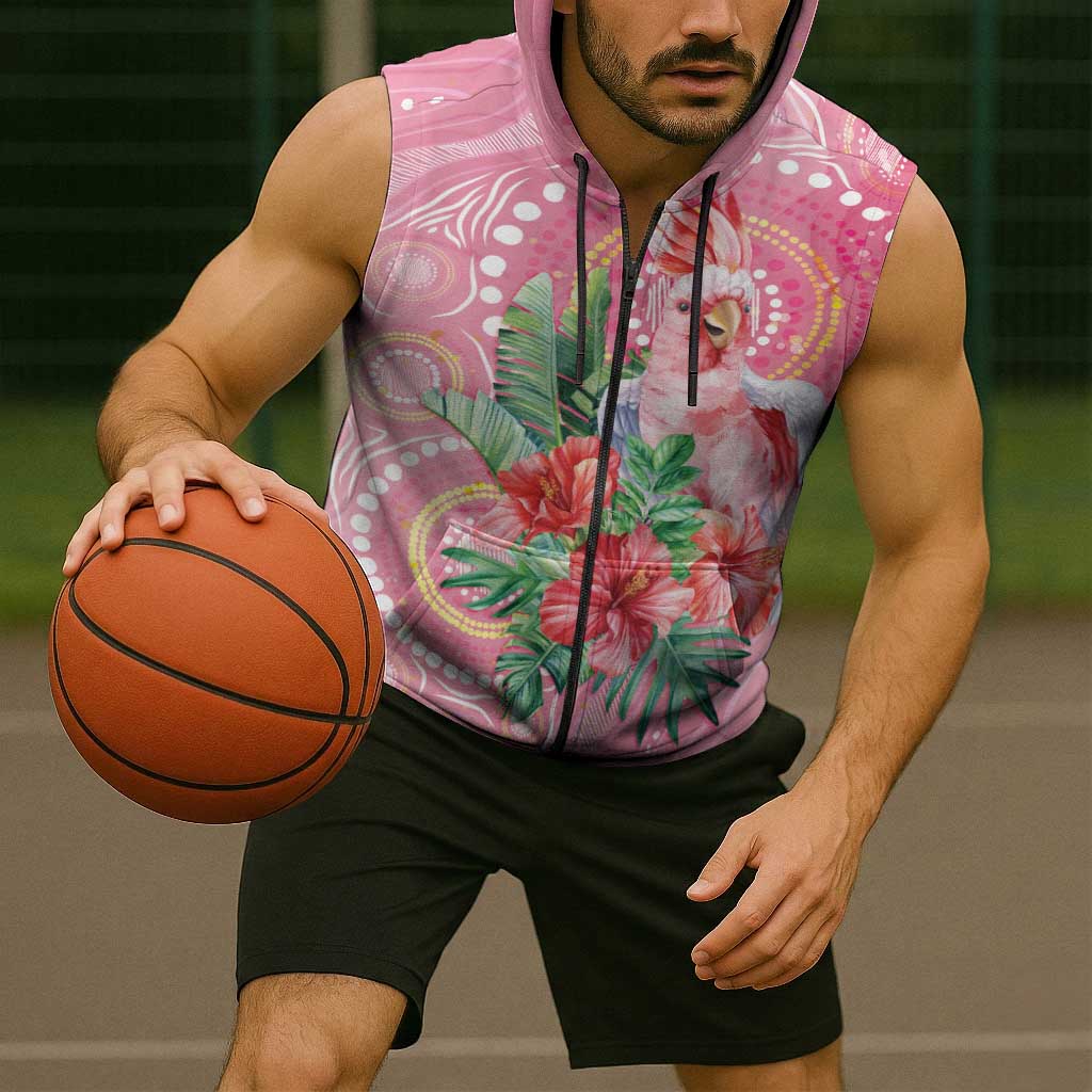 Breast Cancer Pink Cockatoo Sleeveless Zip Hoodie Indigenous Australia Watercolor Glaze LT7