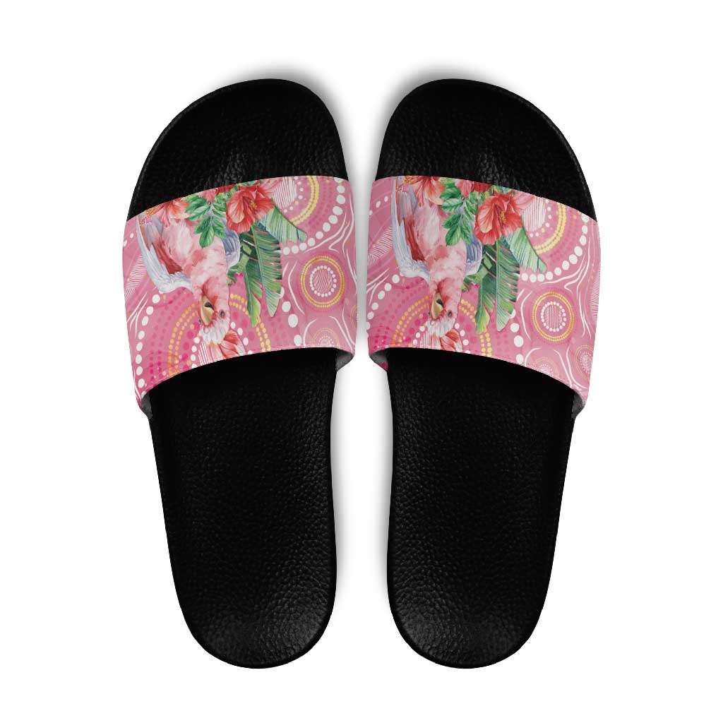 Breast Cancer Pink Cockatoo Slide Sandals Indigenous Australia Watercolor Glaze - Aussie Hoodie
