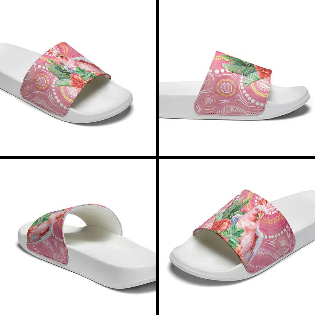 Breast Cancer Pink Cockatoo Slide Sandals Indigenous Australia Watercolor Glaze - Aussie Hoodie